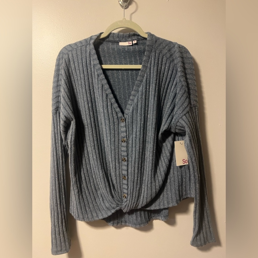 SO Blue Ribbed Knit top Size M fits up to Large NWT